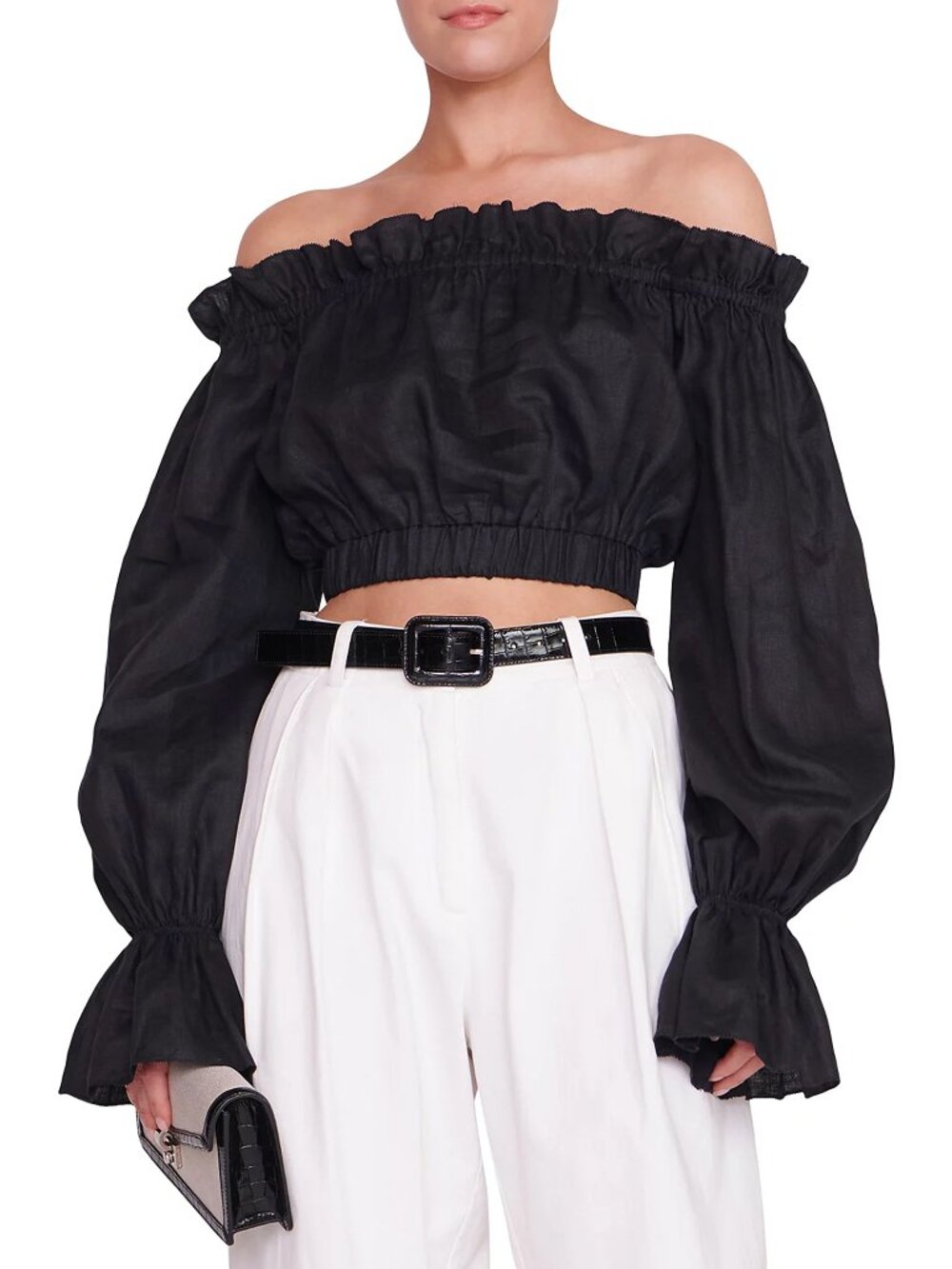 NWOT Staud Tristan 100% Linen Off The Shoulder Crop Top